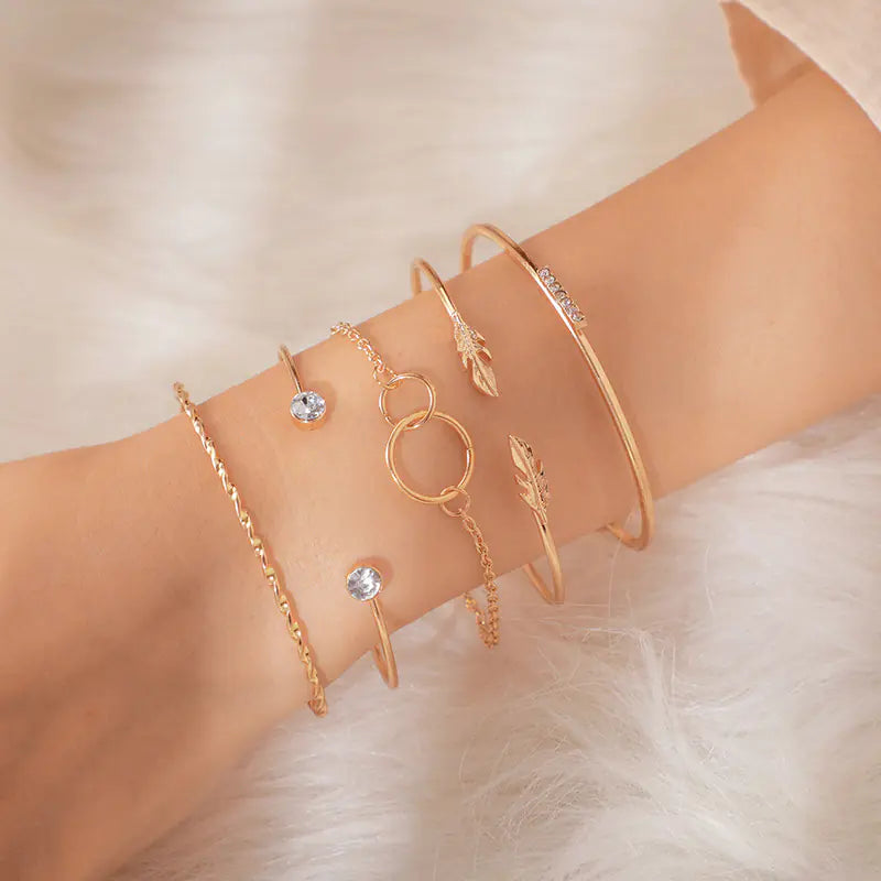 Geometric Circle Bracelets Set with Diamond Accents
