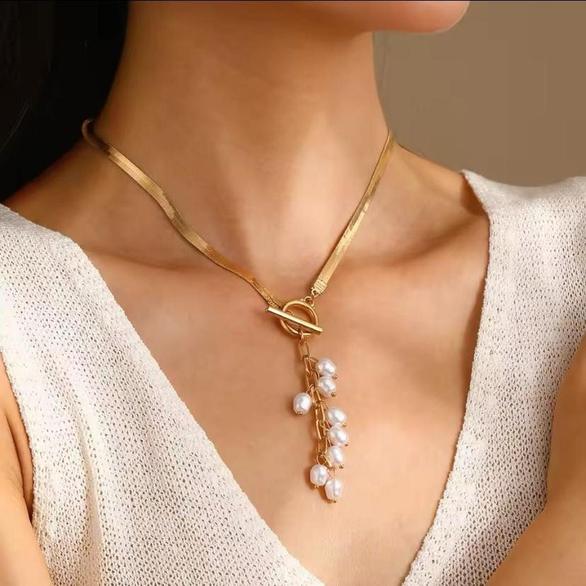 Geometric Flat Snake Bone Necklace