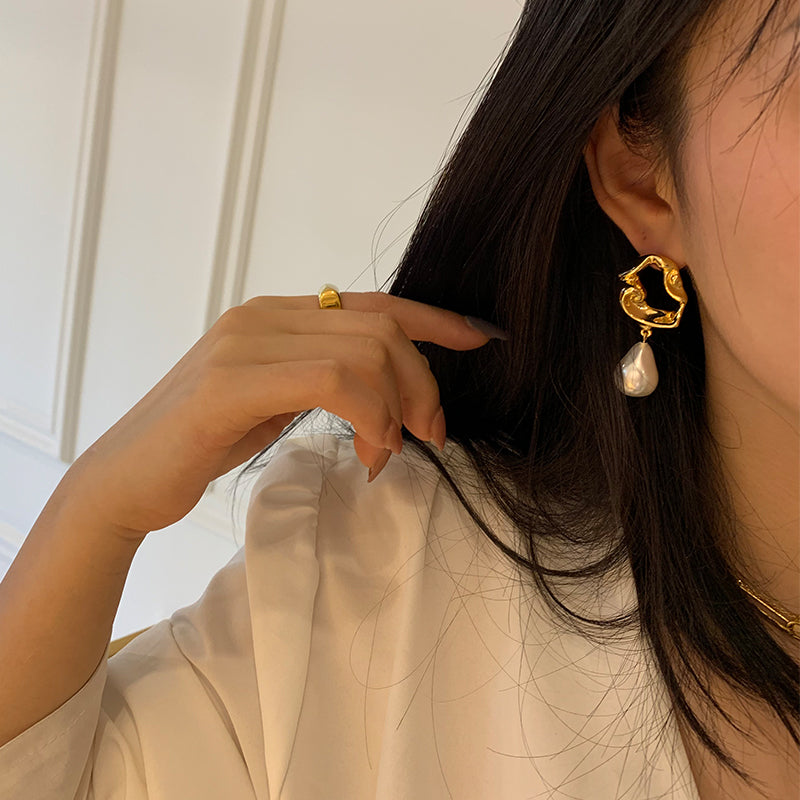Lava Irregular Baroque Pearl Long Earrings in 18K Gold