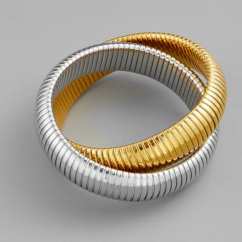 18K Gold Stainless Steel Bracelet with Double Rings