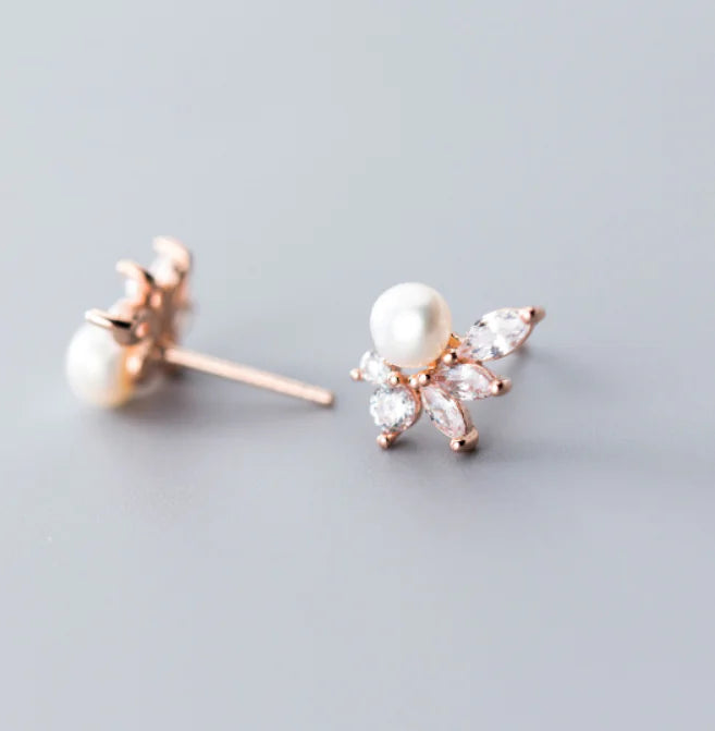 Pearl Leaf Earrings with Diamond Accents