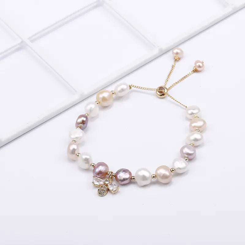 Natural Freshwater Pearl 14K Gold Filled Bee Bracelet