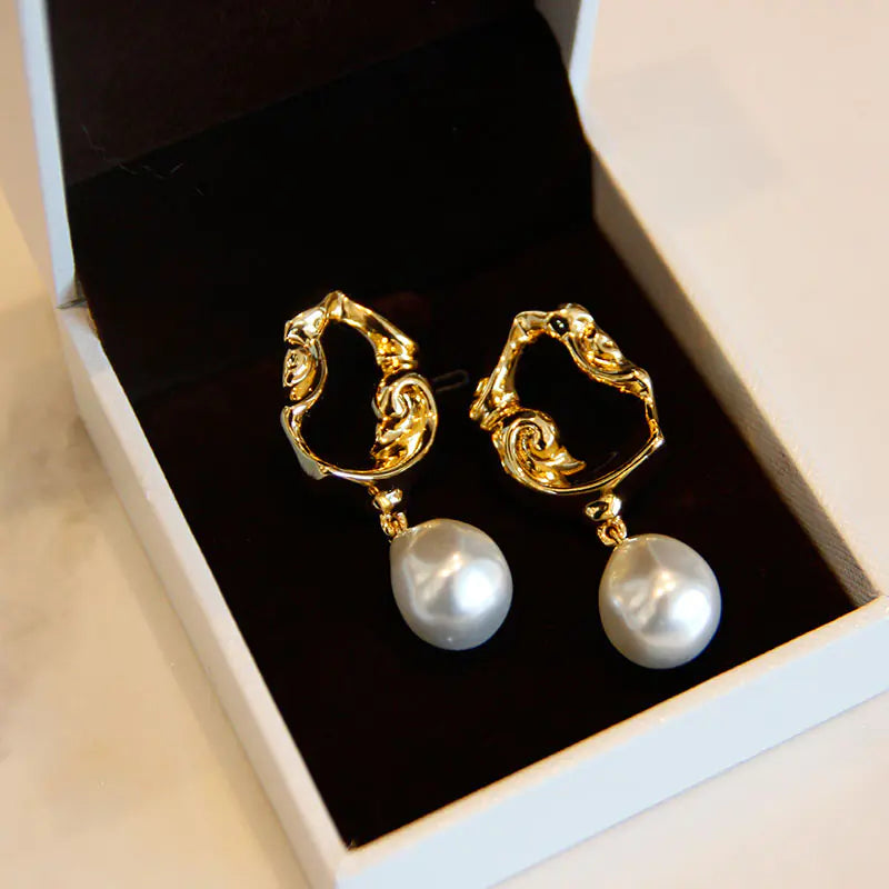 Lava Irregular Baroque Pearl Long Earrings in 18K Gold