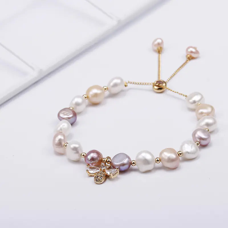 Natural Freshwater Pearl 14K Gold Filled Bee Bracelet