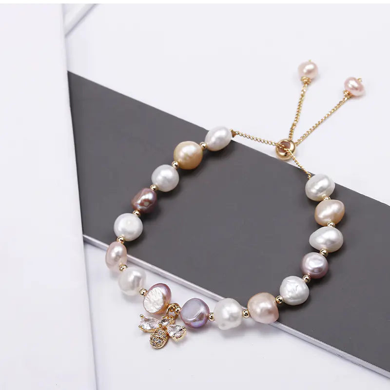 Natural Freshwater Pearl 14K Gold Filled Bee Bracelet