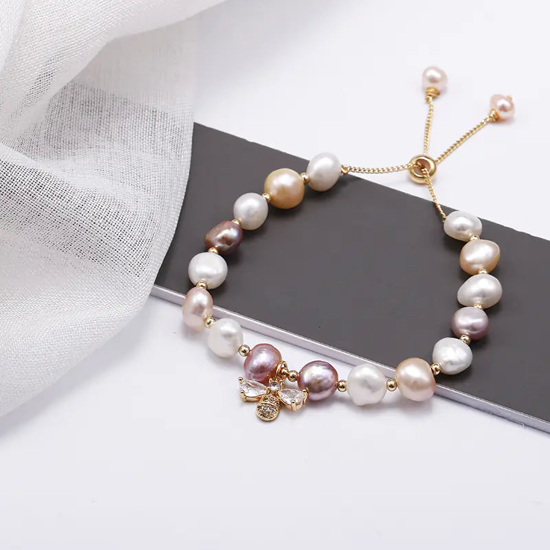Natural Freshwater Pearl 14K Gold Filled Bee Bracelet