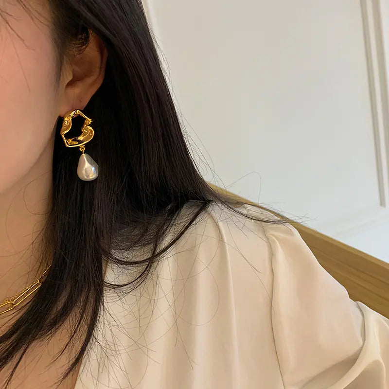 Lava Irregular Baroque Pearl Long Earrings in 18K Gold