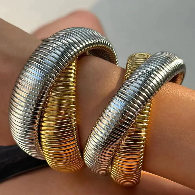 18K Gold Stainless Steel Bracelet with Double Rings