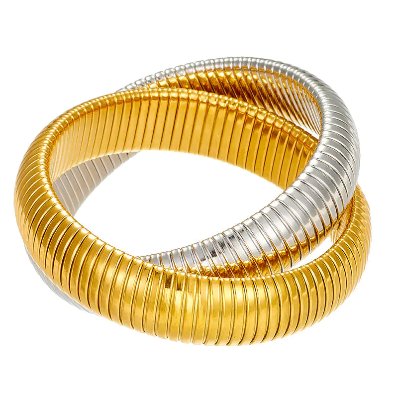 18K Gold Stainless Steel Bracelet with Double Rings