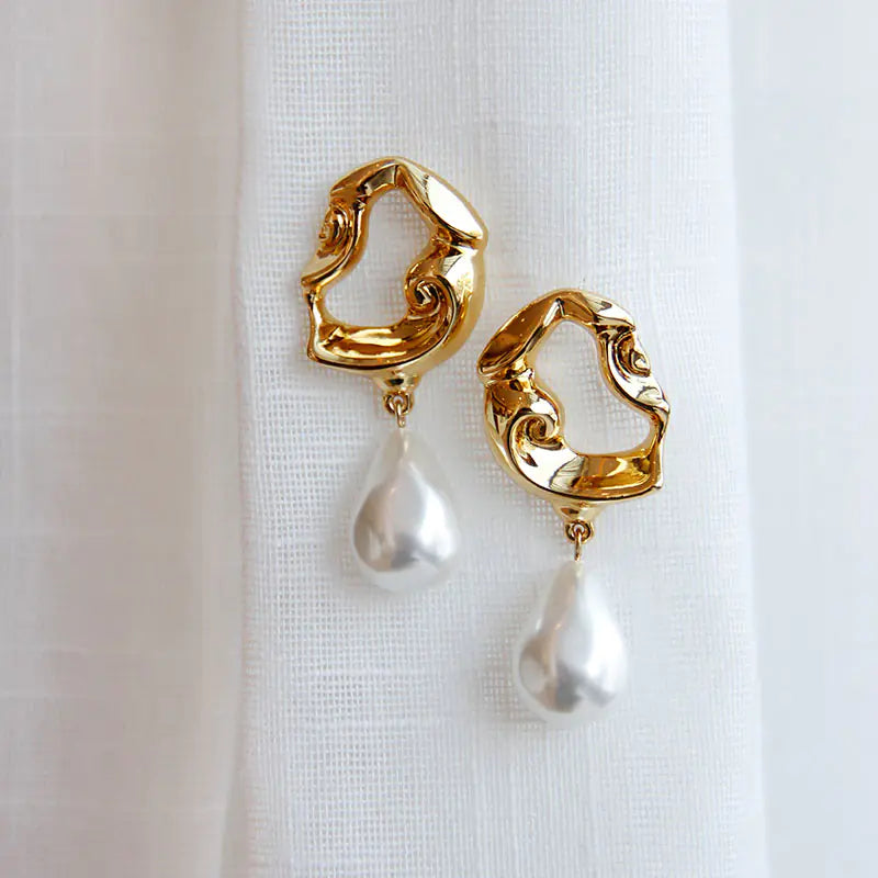 Lava Irregular Baroque Pearl Long Earrings in 18K Gold