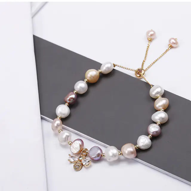 Natural Freshwater Pearl 14K Gold Filled Bee Bracelet
